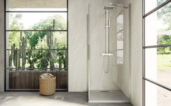 Box doccia 100x100 battente vetro temperato 6 mm 195 H cromo Linje