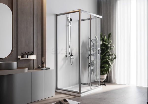 Box doccia 3 lati 70x120x70 Genio due ante scorrevoli 6 mm H 195 cromo