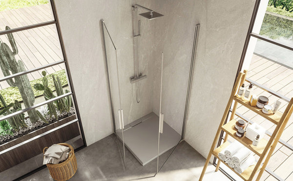 Box doccia 90x100 doppio battente vetro temperato 6 mm 195 Cromo Lucido installato in bagno moderno con ante in vetro...