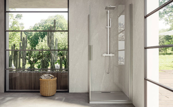 Box doccia 90x100 doppio battente vetro temperato 6 mm 195 Cromo Lucido installato in bagno moderno con ante in vetro...