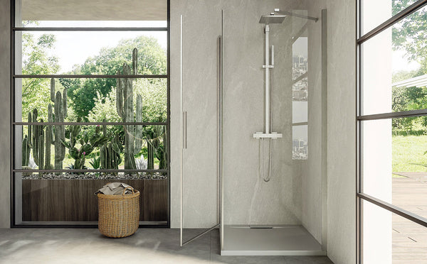 Box doccia 90x90 a battente vetro temperato 6 mm 195 H cromo Linje