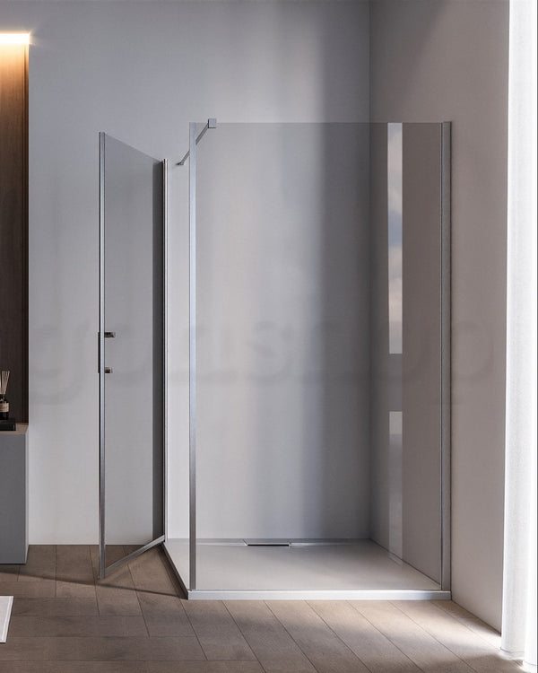Box doccia 70x100 Nizza un battente reversibile 6 mm H 190, dettaglio dei profili e delle cerniere in alluminio - Exagonshop