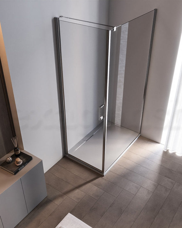 Box doccia 70x100 Nizza un battente reversibile 6 mm H 190 installato in bagno moderno con ante in vetro temperato...