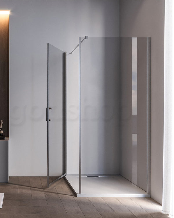 Box doccia 70x90 Nizza un battente reversibile 6 mm H 190 Cromato installato in bagno moderno con ante in vetro temperato...