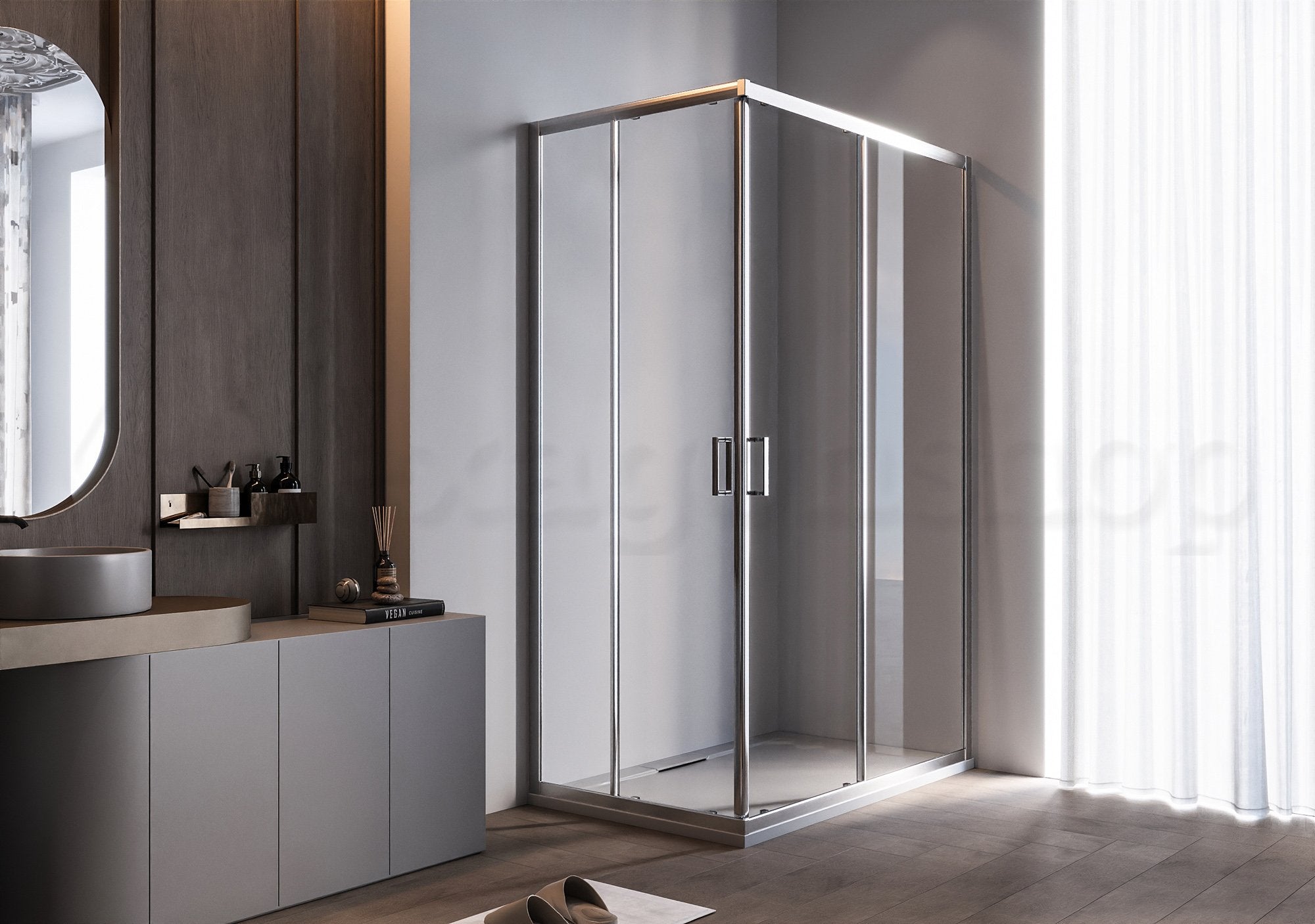 Box doccia 80x120 due ante scorrevoli magnetiche reversibile vetro temperato trasparente 6 mm H.190 profili alluminio cromo Nuvola