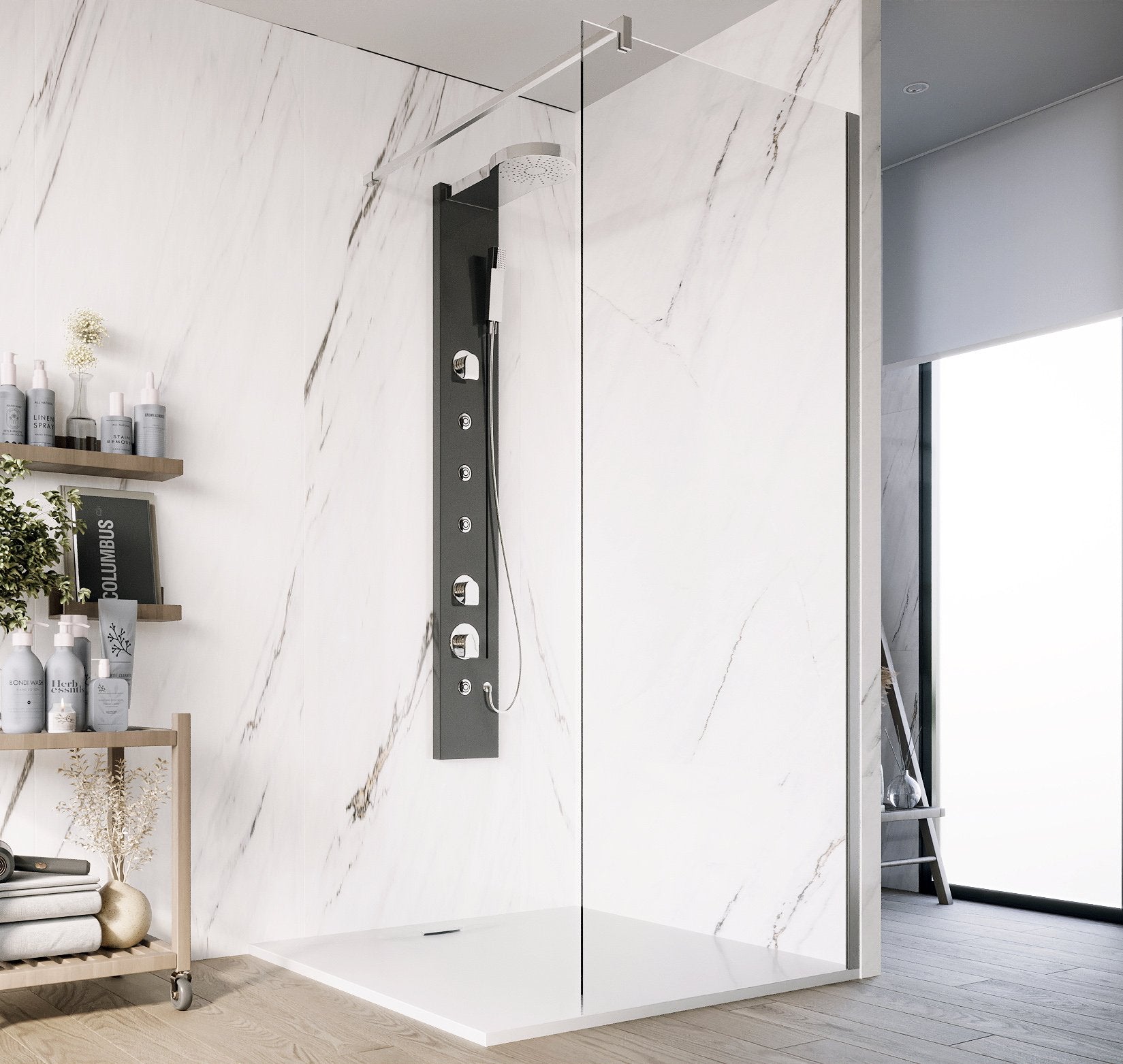 Parete doccia Walk in 140 cm Marsiglia vetro trasparente 8 mm cromo H 195