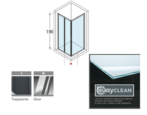 Novellini Elyane Sf Box Doccia angolare 80x80 H.190 chiusura a soffietto vetro Trasparente 6 mm Profili Cromo
