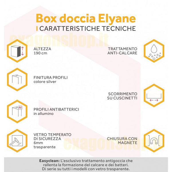Novellini Elyane Sf Box Doccia angolare 80x80 H.190 chiusura a soffietto vetro Trasparente 6 mm Profili Cromo