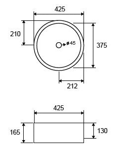 Ciotola 42,5 Cm Da Appoggio In Porcellana Bianco New Line O2, vista laterale del profilo e della forma - Exagonshop