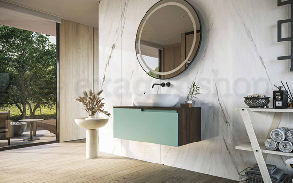Mobile bagno Noce Salvia 90x46 Sorrento un cassetto con lavabo da appoggio in ceramica