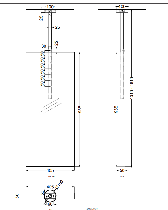 Cielo Arcadia argo specchio 40x95 telescopico senza luce led asta regolabile in metallo cemento