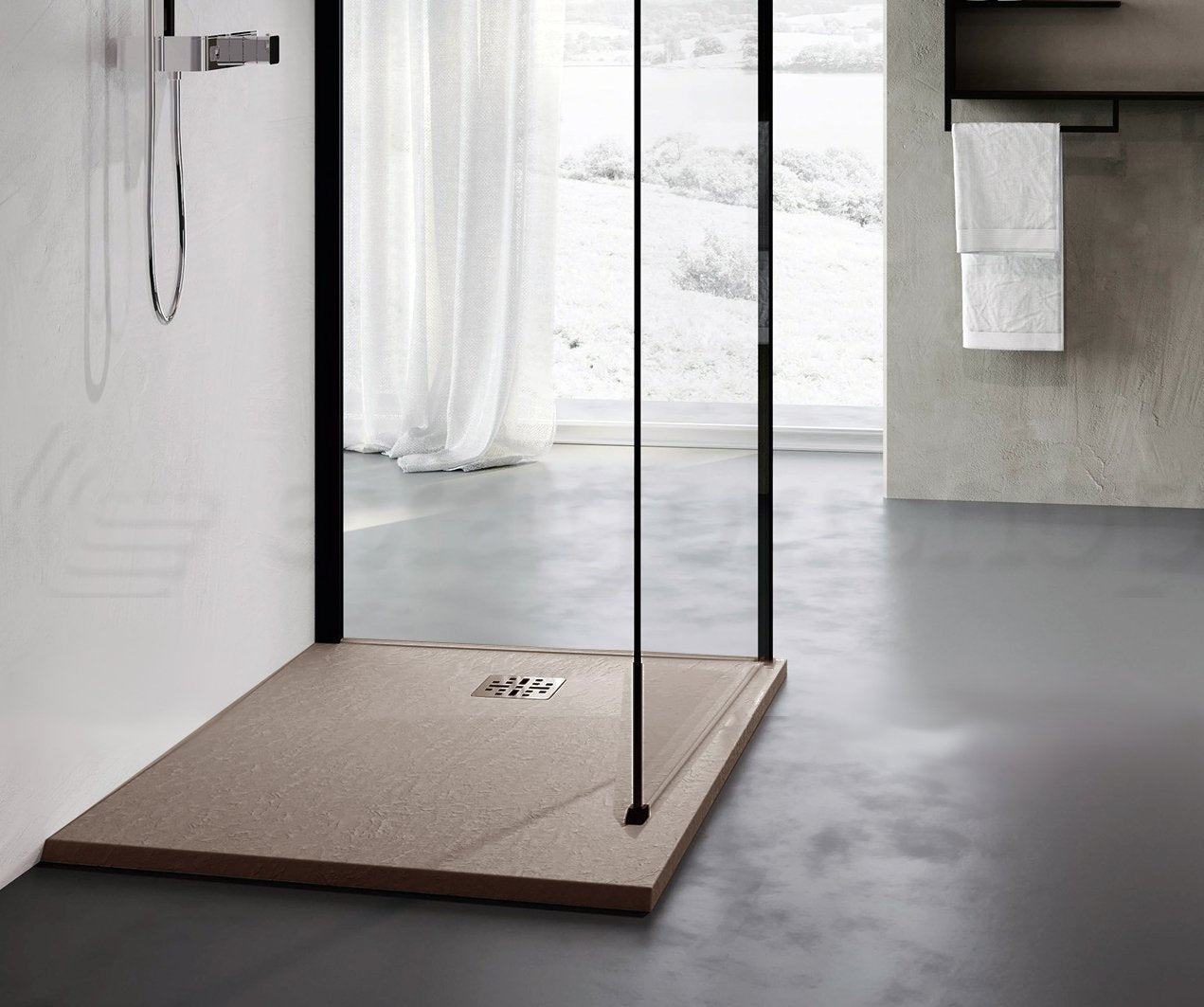Novellini Novomatt Piatto doccia 90x90 effetto pietra in mineralsolid cappuccino