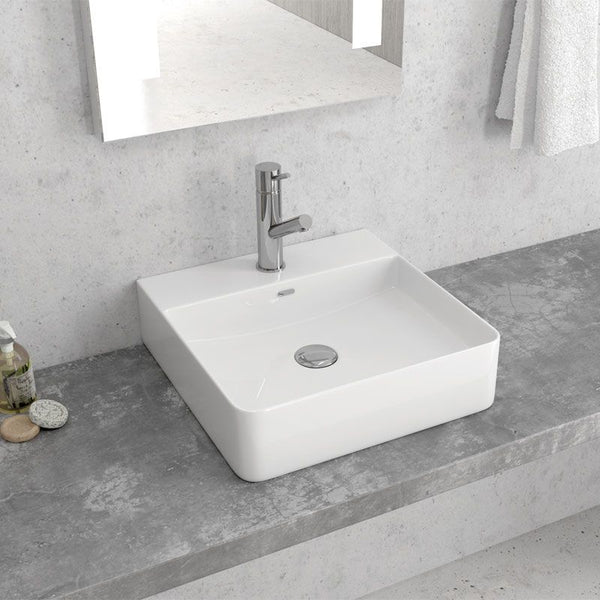 New Line Xr3 Lavabo 42x42 Appoggio bordo rubinetteria In Porcellana Bianco