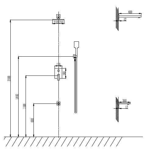 New line set miscelatore 5vie da incasso con soffione quadro 21x21 supporto doccetta e flessibile 150cm nero opaco