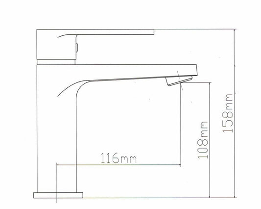Miscelatore lavabo monocomando in ottone cromato Bridge Cromo, vista laterale del profilo e della forma - Exagonshop