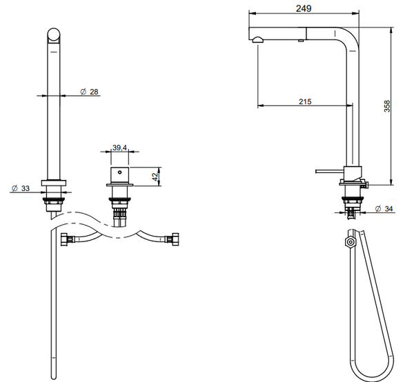 Treemme 40mm IT1329IS40ZZ miscelatore lavello cucina con doccetta estraibile inox satinato