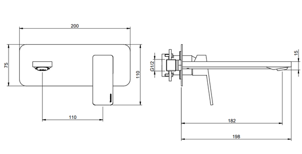 Treemme Pa36 miscelatore lavabo 182 mm senza parte incasso cromo RWIT8BA5CC01