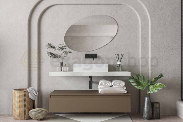 Mobile bagno grigio creta opaco 120x50 Oasy un cassetto con top e lavabo rettangolare da appoggio