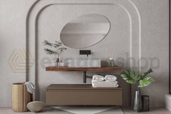 Mobile bagno tabacco creta Opaco 120x50 Oasy un cassetto con top e lavabo rettangolare da appoggio