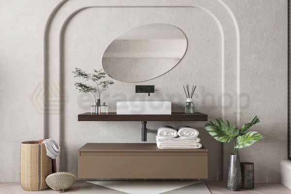Mobile bagno caffe creta opaco 120x50 Oasy un cassetto con top e lavabo rettangolare da appoggio