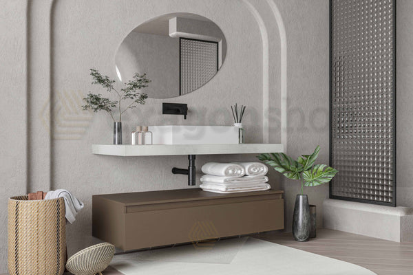 Mobile bagno grigio creta opaco 120x50 Oasy un cassetto con top e lavabo rettangolare da appoggio