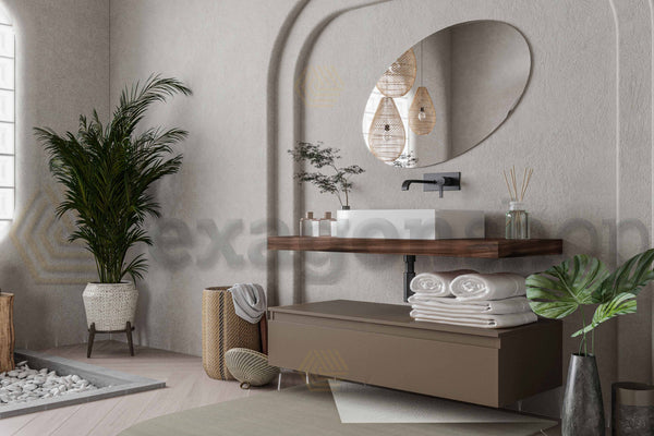 Mobile bagno tabacco creta Opaco 120x50 Oasy un cassetto con top e lavabo rettangolare da appoggio