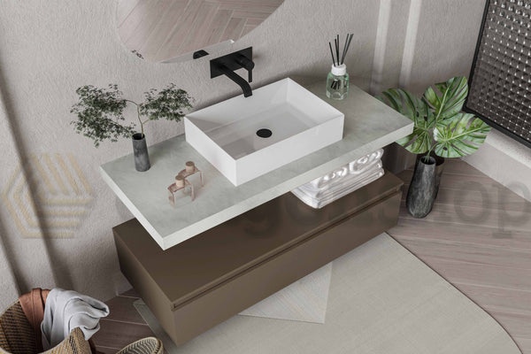 Mobile bagno grigio creta opaco 120x50 Oasy un cassetto con top e lavabo rettangolare da appoggio