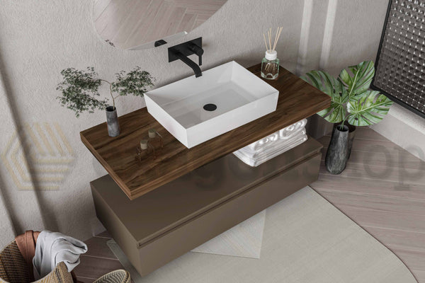 Mobile bagno tabacco creta Opaco 120x50 Oasy un cassetto con top e lavabo rettangolare da appoggio