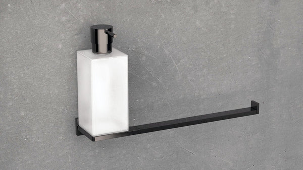 Colombo Look B16740NM portasciugamani con dispenser sapone liquido in Vetro Acidato Naturale nero opaco