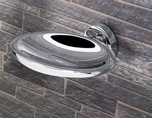 Colombo Plus Porta Sapone Inamovibile a muro in ottone cromo, dettaglio ravvicinato del materiale e dell'aggancio...
