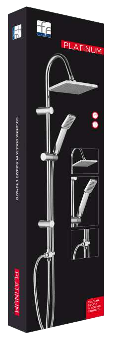 Colonna doccia con soffione 20x20 anticalcare saliscendi regolabile deviatore doccetta 3 jet flessibile 150 cm in acciaio cromo 872002 Platinum