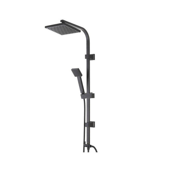Colonna Doccia con soffione quadro saliscendi deviatore e doccetta con flessibile 150 cm in acciaio nero opaco Platinum