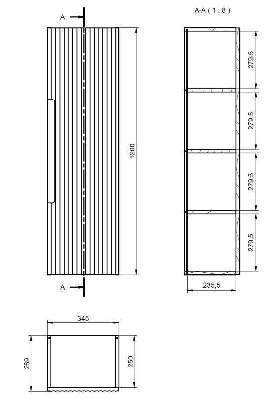 Colonna bagno 120x34 Mango noce effetto legno reversibile