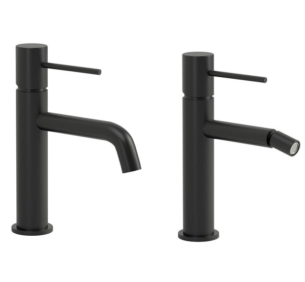 Coppia rubinetti lavabo e bidet in ottone nero opaco con flessibili Hidden