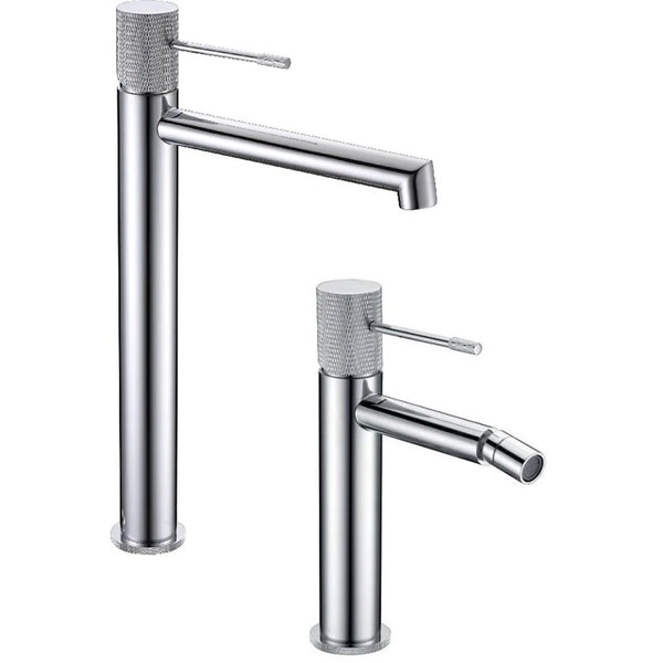 Coppia rubinetti lavabo alto e bidet senza scarico in ottone cromo Melin