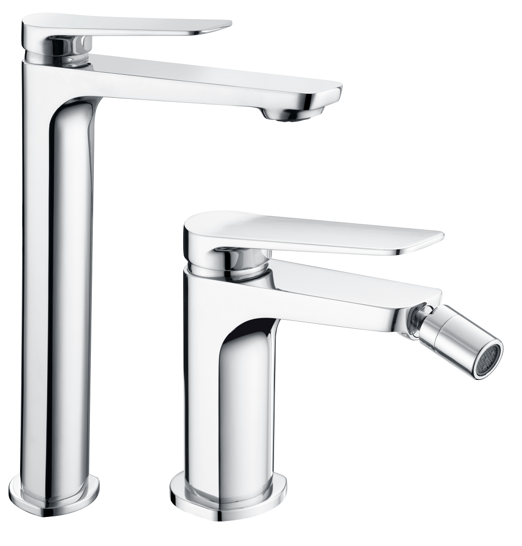 Coppia rubinetti miscelatore lavabo alto e bidet senza scarico cromo Momo