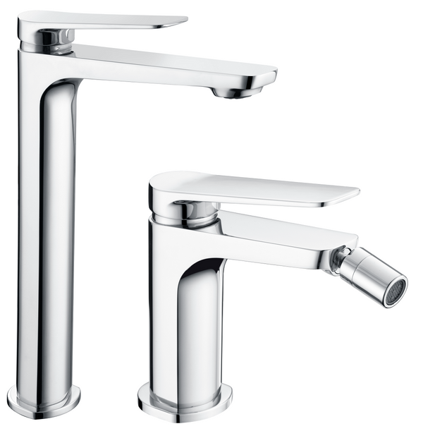Coppia rubinetti miscelatore lavabo alto e bidet senza scarico cromo Momo