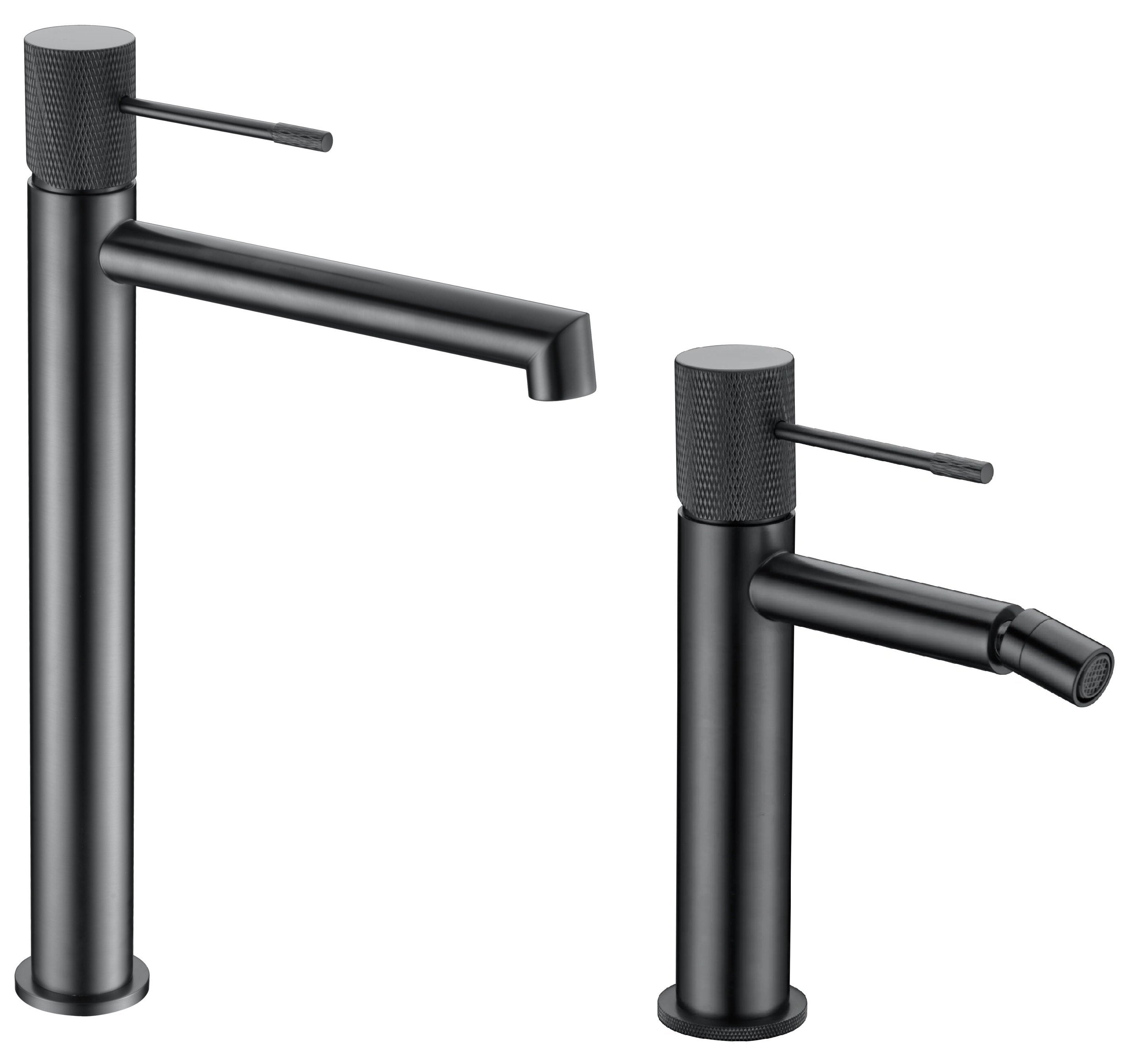 Coppia rubinetti lavabo alto e bidet senza scarico ottone nero canna di fucile Melin