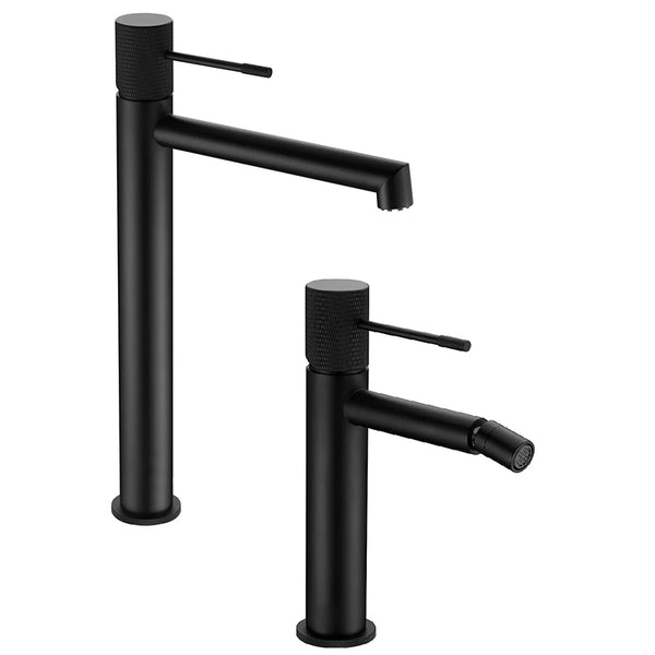 Coppia rubinetti lavabo alto e bidet senza scarico in ottone nero opaco Melin