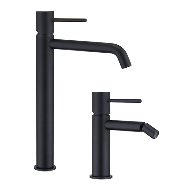Coppia rubinetti miscelatore lavabo alto e bidet senza scarico in ottone nero opaco Memo