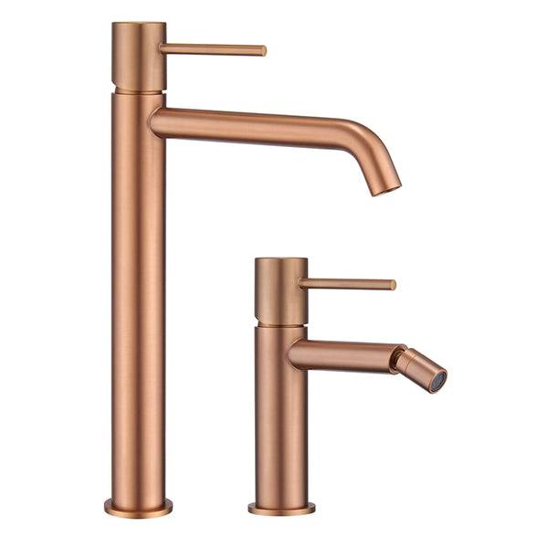 Coppia rubinetti lavabo alto e bidet senza scarico oro rosa spazzolato Memo