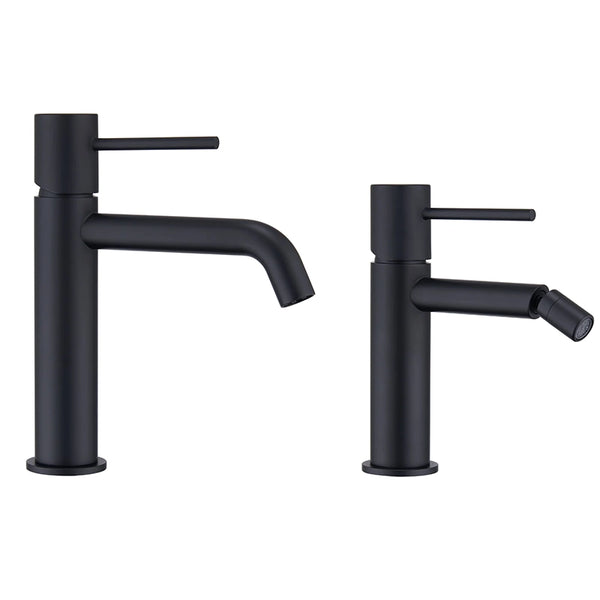 Coppia rubinetti miscelatore lavabo e bidet senza scarico in ottone nero opaco Memo