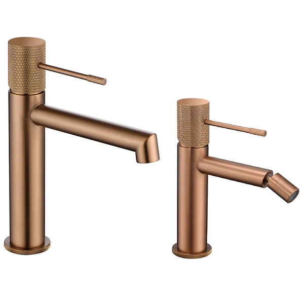Coppia rubinetti lavabo e bidet senza scarico oro rosa spazzolato Melin