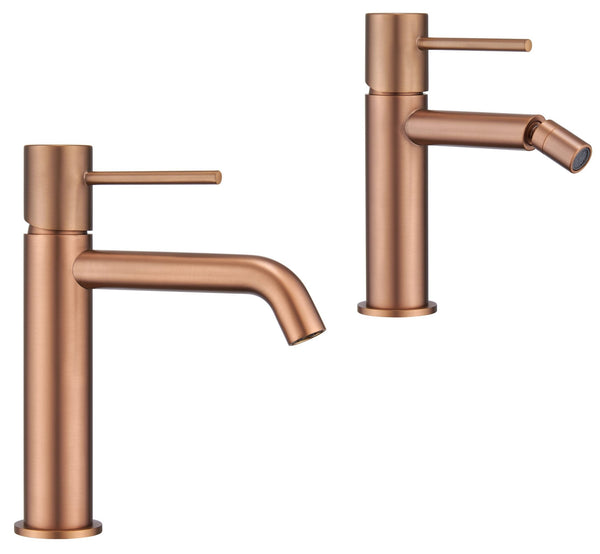 Coppia rubinetti lavabo e bidet senza scarico oro rosa spazzolato Memo