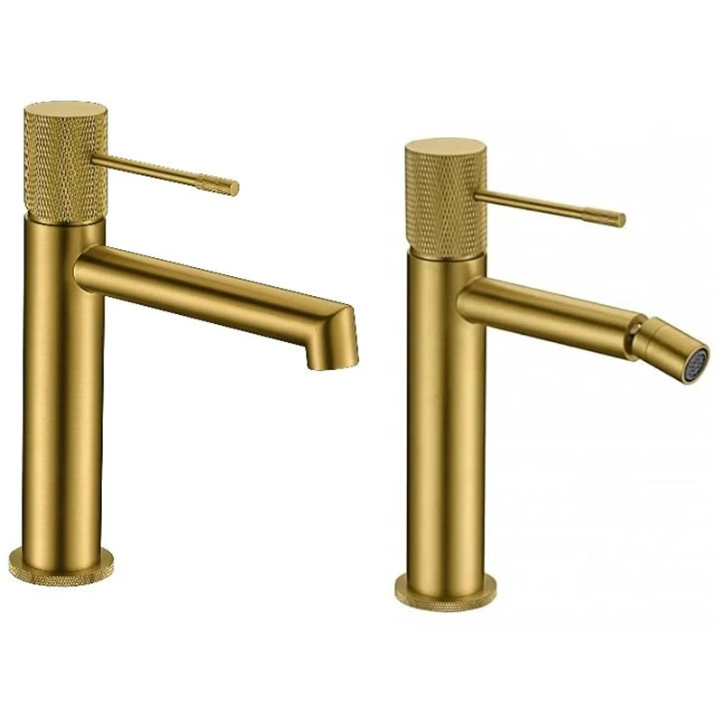 Coppia rubinetti lavabo e bidet senza scarico oro spazzolato Melin