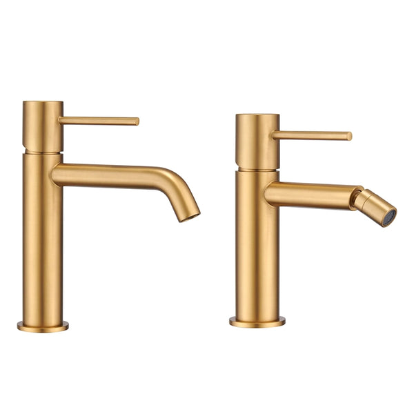 Coppia rubinetti lavabo e bidet senza scarico oro spazzolato Memo