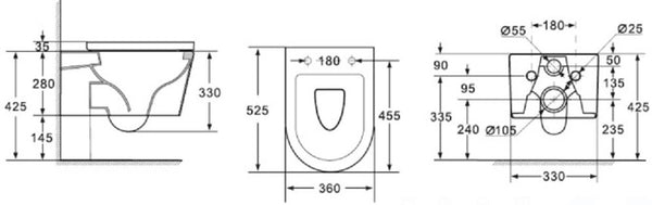 Coppia sanitari sospesi bidet e vaso rimless in ceramica con sedile soft close bianco lucido Linea Esse