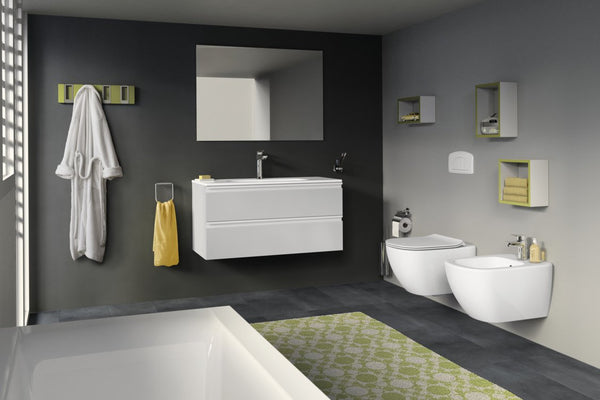Ideal Standard Coppia sanitari sospesi vaso rimless e bidet con sedile rallentato slim bianco lucido Tesi Ideal Standard T457001 + T536001