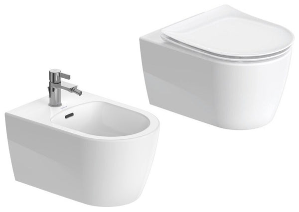 Coppia sanitari vaso e bidet sospesi senza brida con sedile soft close bianco Soleil Duravit