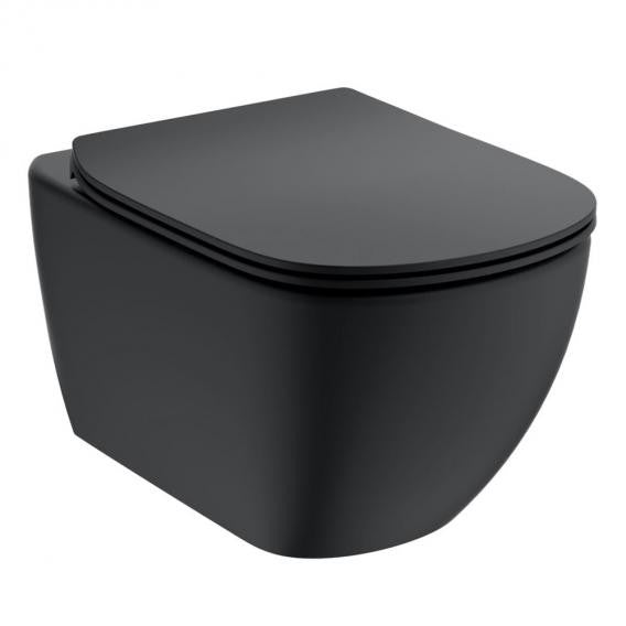 Ideal Standard Tesi coppia sanitari sospesi Vaso Acquablade e bidet sospeso e Sedile Slim Rallentato Nero opaco